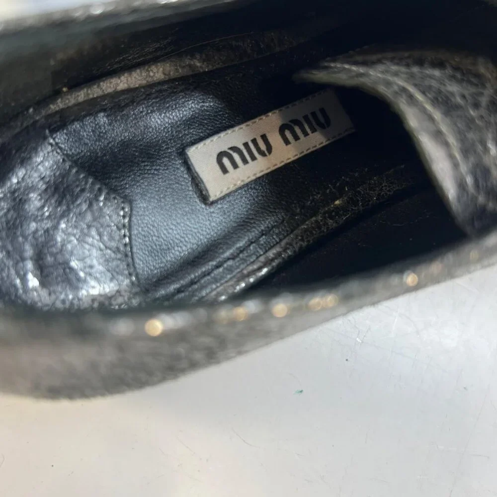 Miu Miu Metallic Leather Lace Up Oxford Shoes Men's Size 37/5 Black Lace Up - Picture 6 of 8